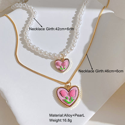 Double Tulip Heart Pendant Necklace