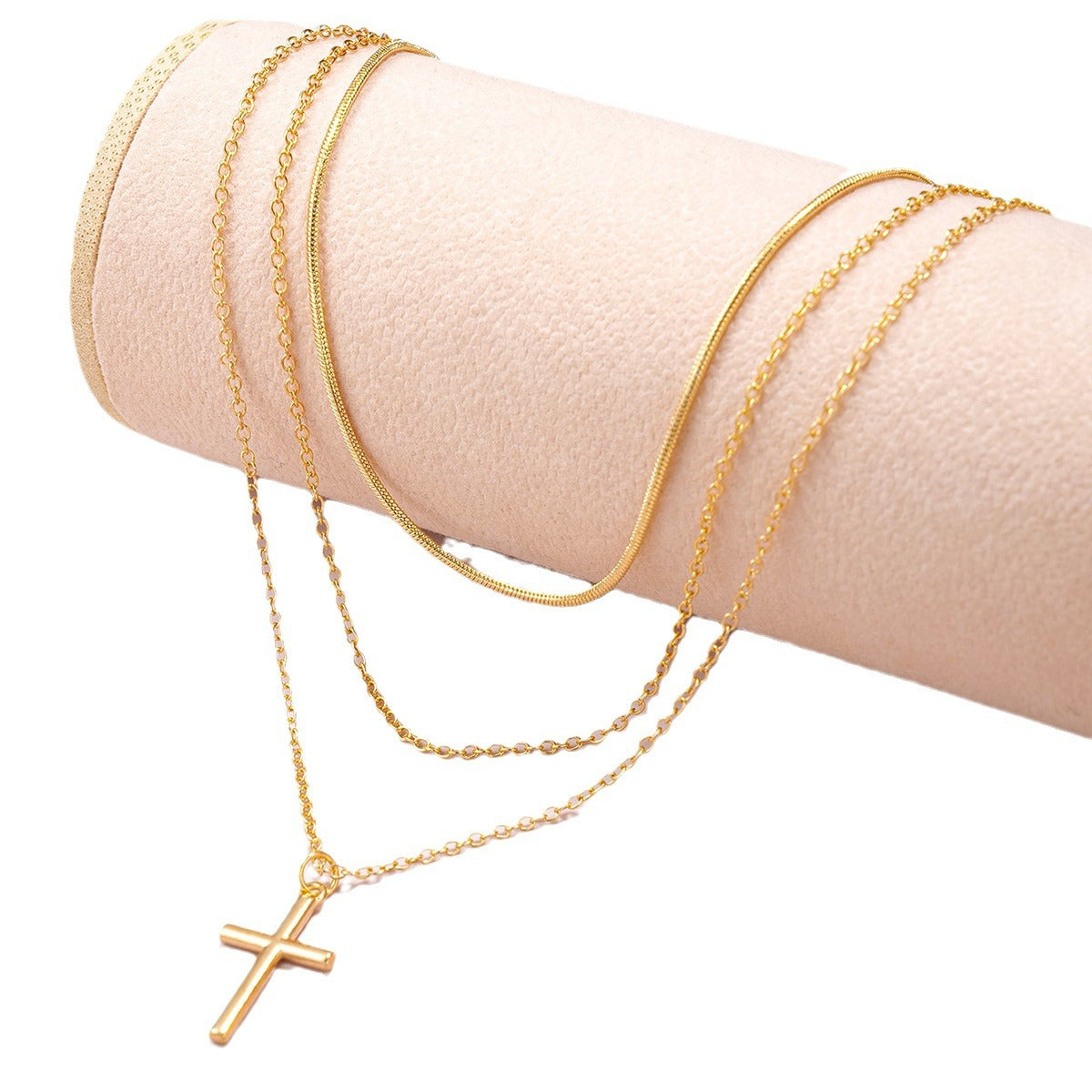 Snake Bone Chain Cross Pendant Necklace