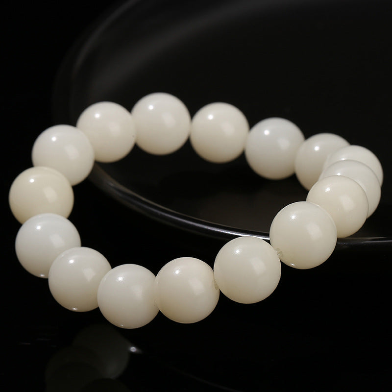 Bodhi root round bead bracelet white jade Bodhi seed