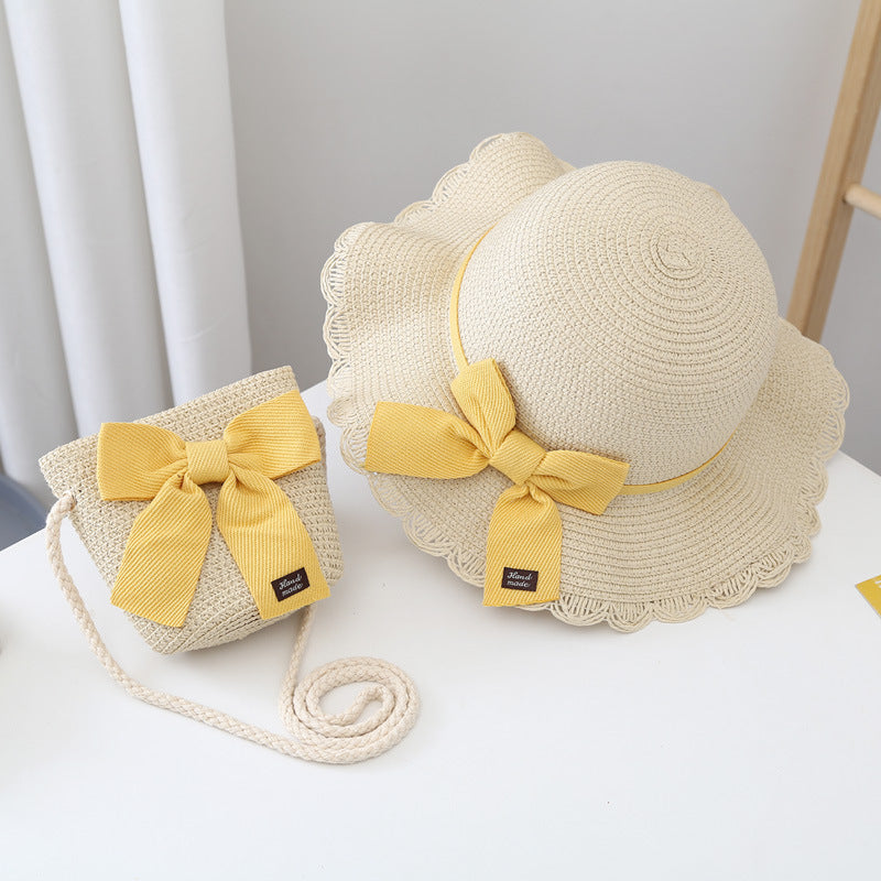 Summer Kids Sun Hat Baby Straw Bag Set Girls' Cute Wide Brim Sun