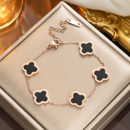 Hot-Selling 4-Leaf Clover Bracelet - Titanium Steel, 18k Diamond Inlay