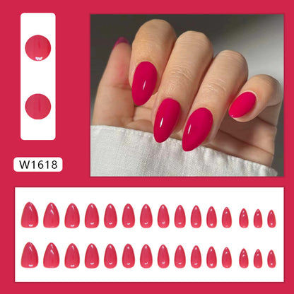 Western Style Solid Magenta Short Almond Fake Nails