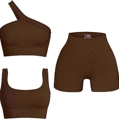 Seamless threaded solid color yoga suit three-piece set