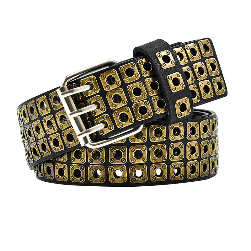 Three rows of holes wide belt fashion pin buckle