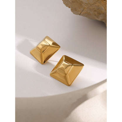 Gold Tower Square Cabochon Earrings