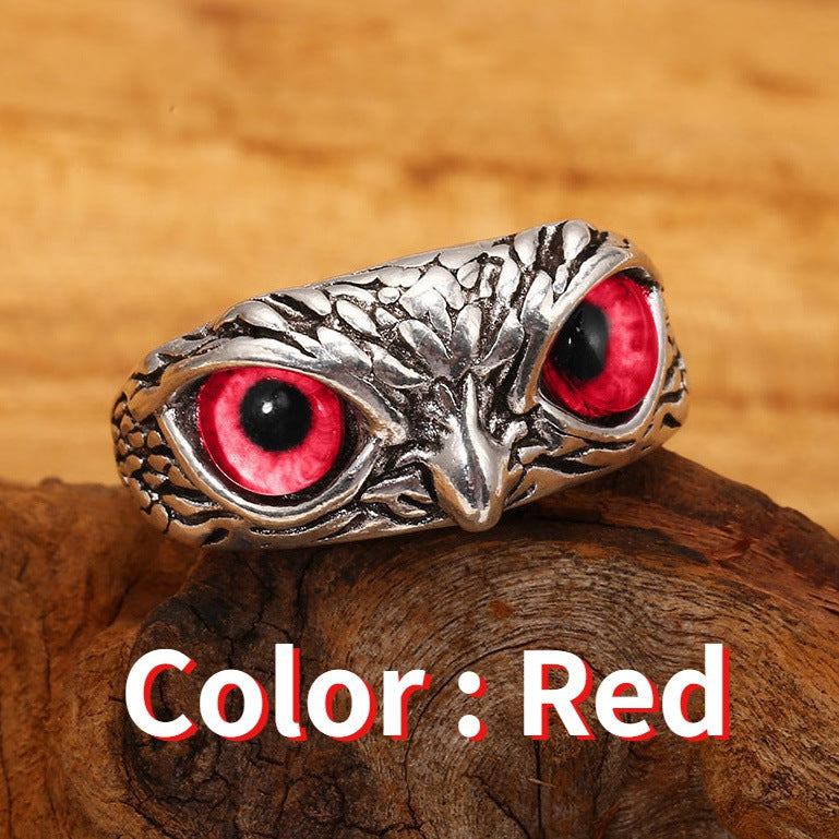 Anillo vintage de búho con forma de ojo de diablo 