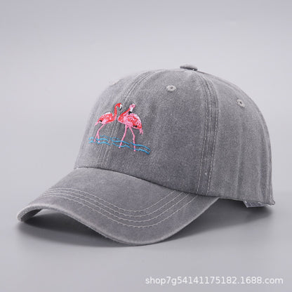 Flamingo Embroidery Denim Cap