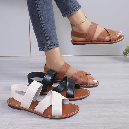 Cross step flat sandals