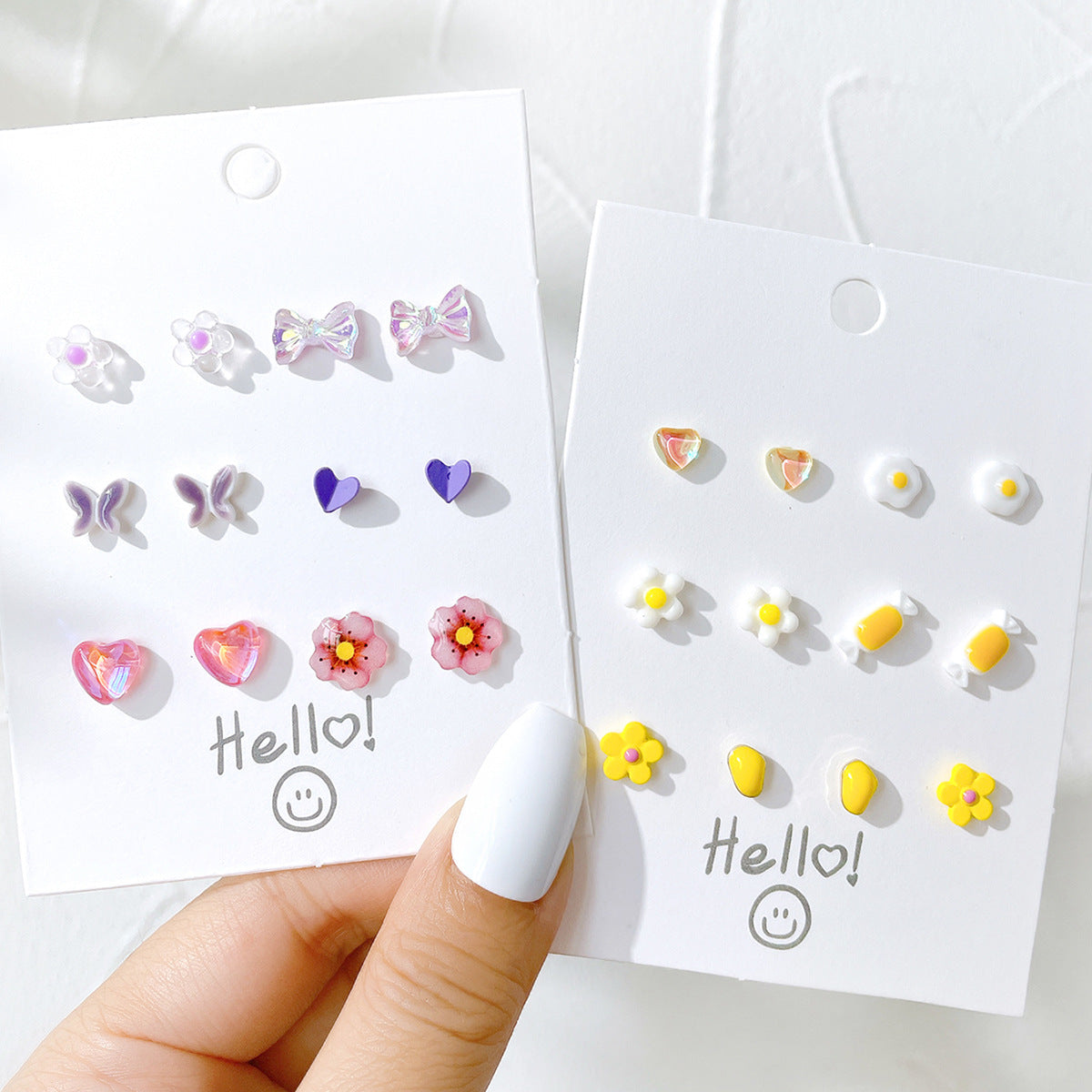 Butterfly and flower earrings set 8 pieces