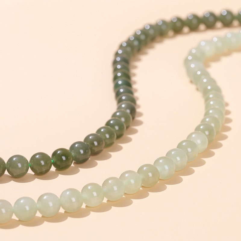 Natural clear water Hetian jade old bead necklace