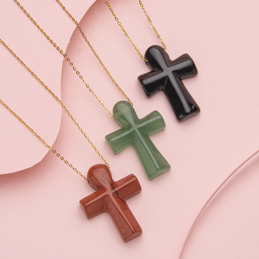 Agate Cross Pendant Stainless Steel Pendant Necklace