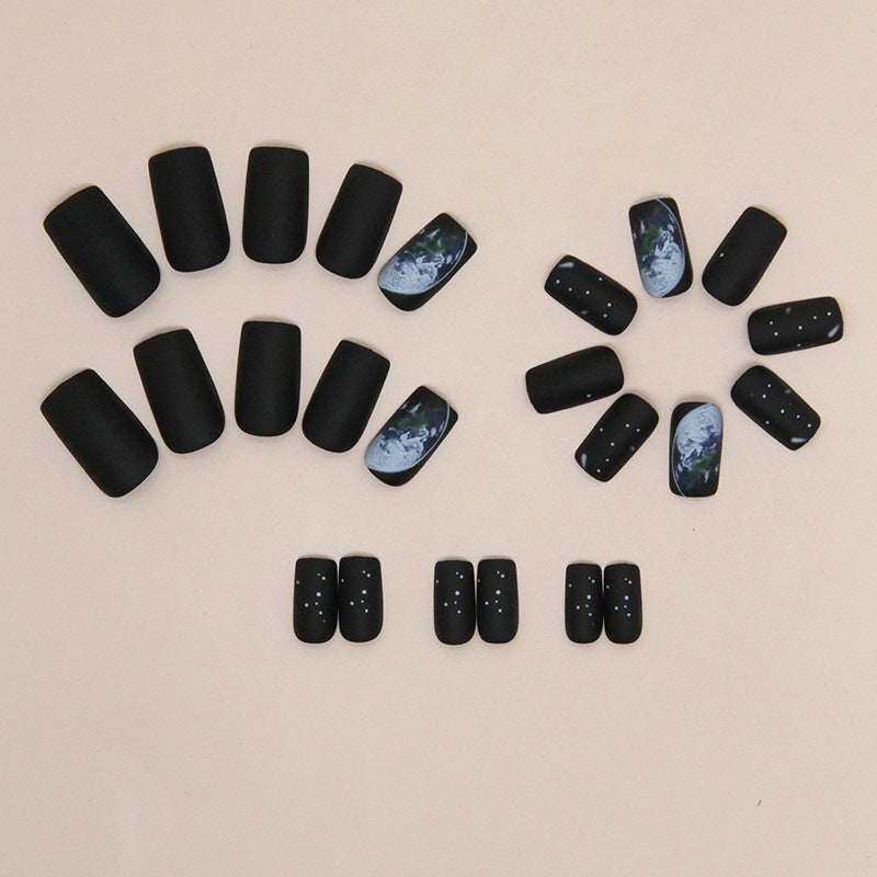 Medium-Length Black Square Fake Nails