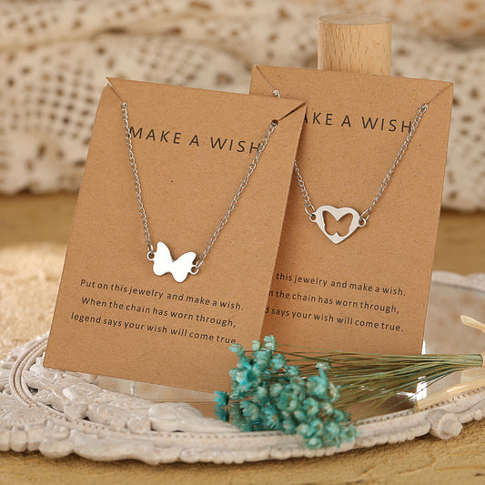 Alloy Hollow Butterfly Card Necklace Silver