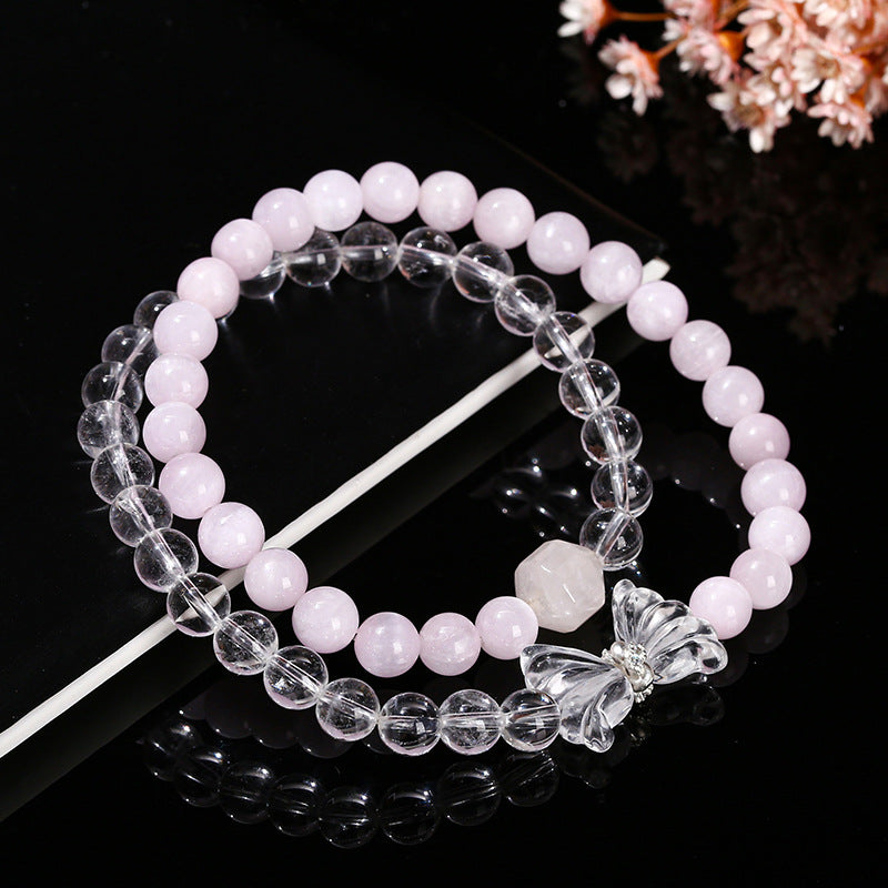 Natural purple lithium light with white crystal butterfly bracelet.