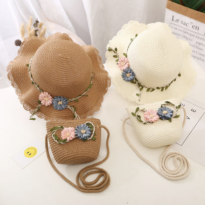 Sun Hat Girls' New Summer Straw Bag Set UV Princess Baby