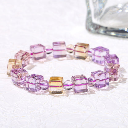 7A Natural Purple and Yellow Crystal Sugar Cube Bracelet