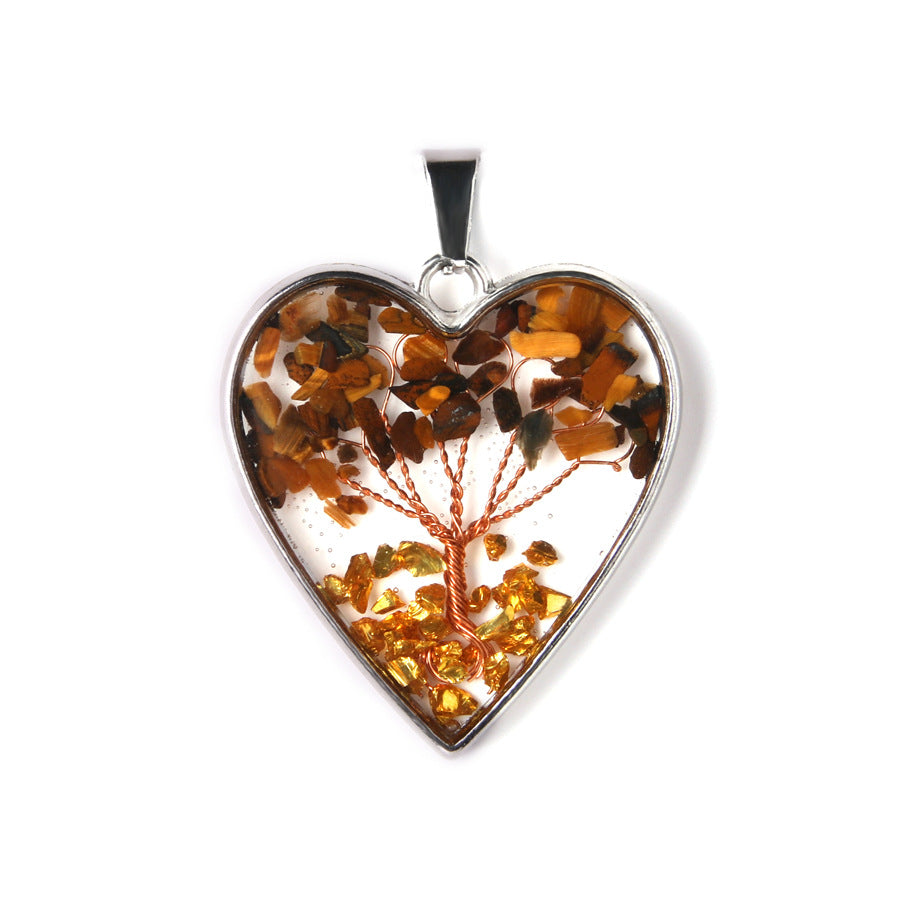 Love shape tree of life gravel resin handmade pendant