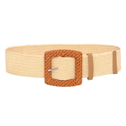 Wooden square buckle belt wide belt