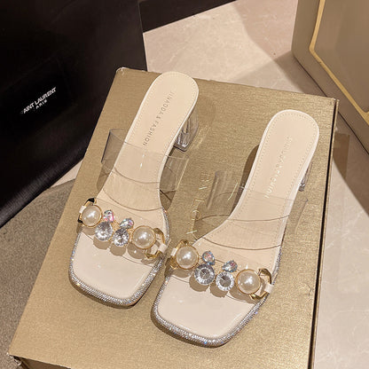 French rhinestone clear crystal heel sandals