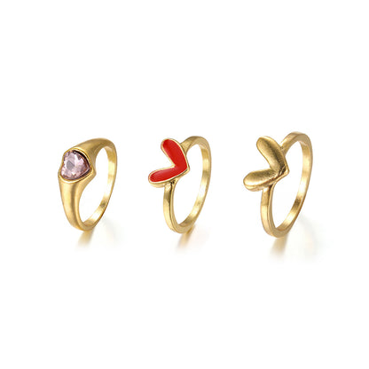 Heart open ring 3-piece set