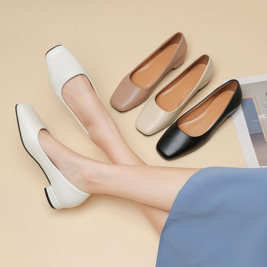 Square head single shoes thick heel light mouth shoes