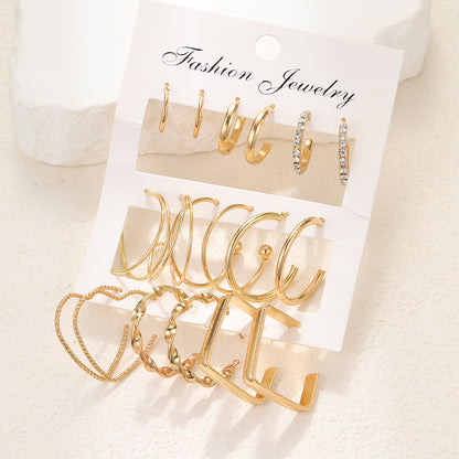 C-shaped earrings 9-piece set geometric twist