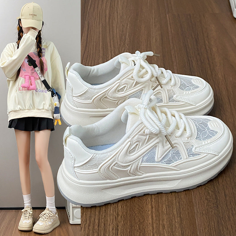 Lace mesh breathable white shoes for women