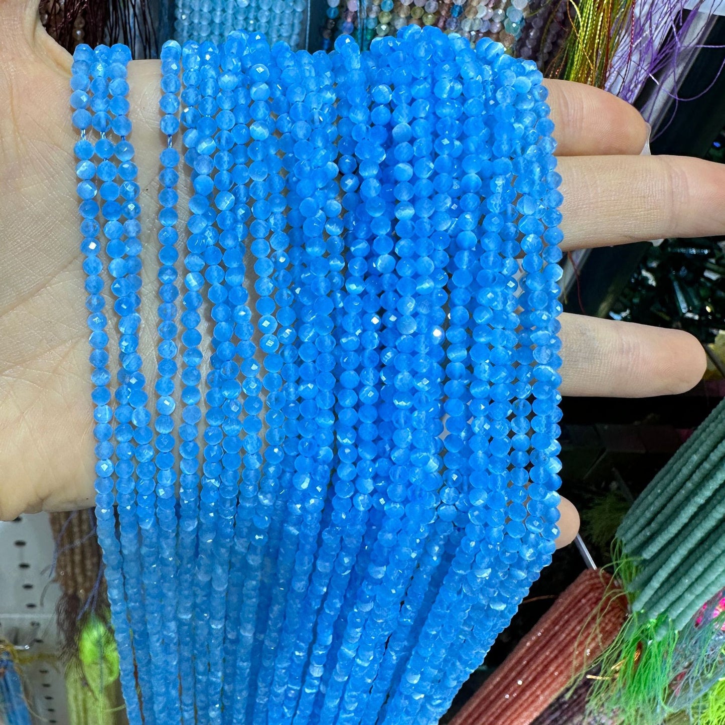 2-3mm natural faceted cat's eye beads