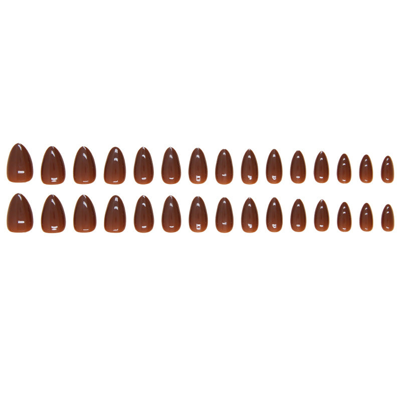 Western Style Red-Brown Almond Detachable Fake Nails