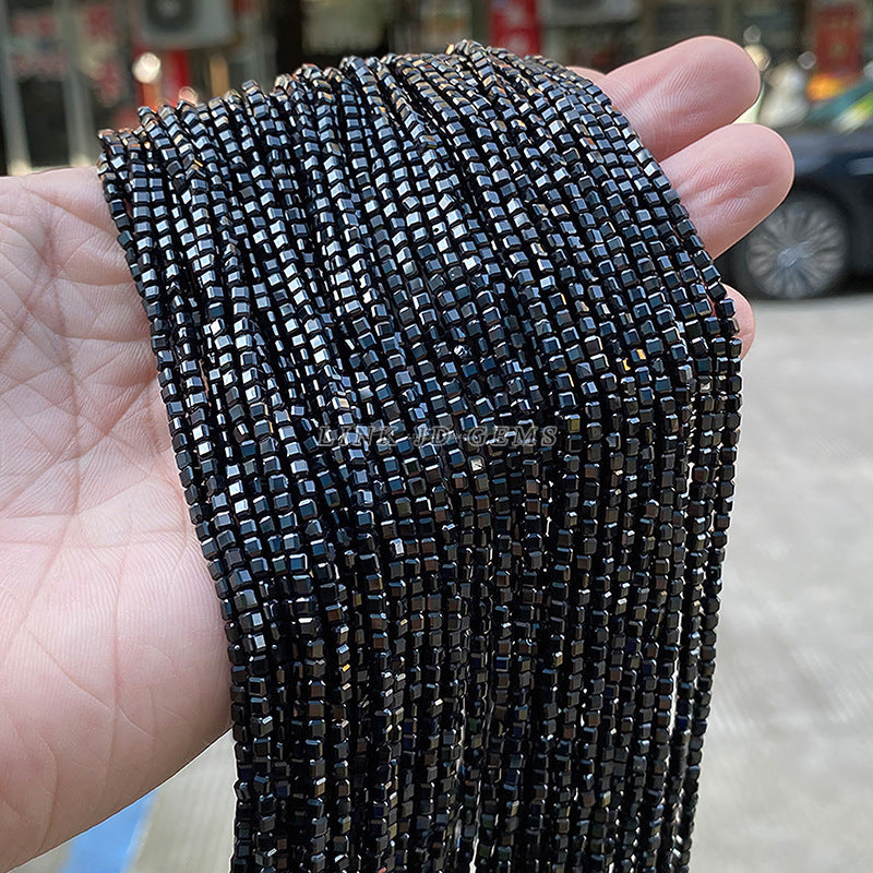 2Mm natural black pointed crystal cut sugar loose beads