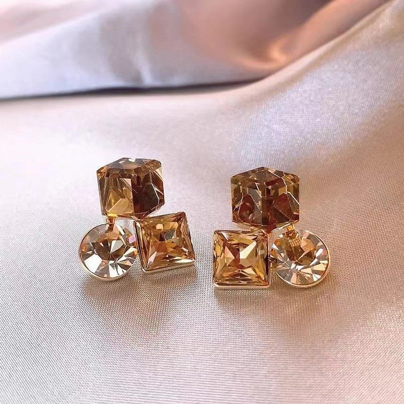 Color three-dimensional geometric crystal earrings