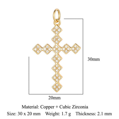 Colgante de collar con cruz de virgen de cobre y circonita 