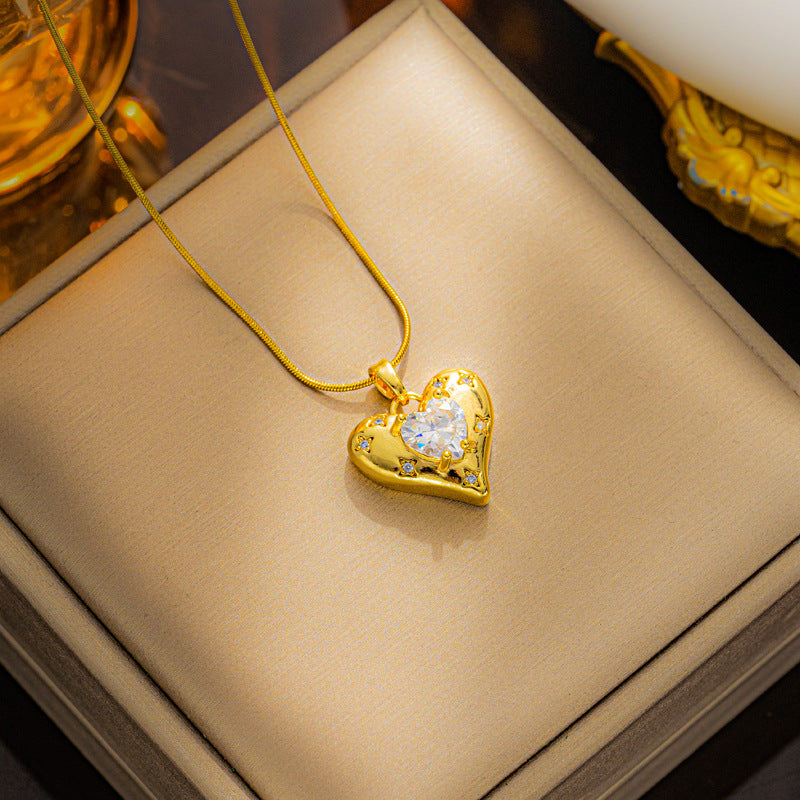 Chic Heart-Shaped Star Necklace with Micro Inlaid Zircon