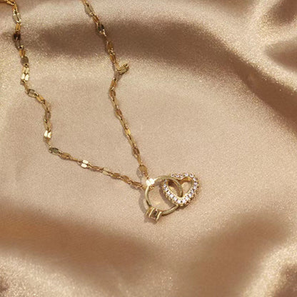 Double ring, love diamond ring necklace.