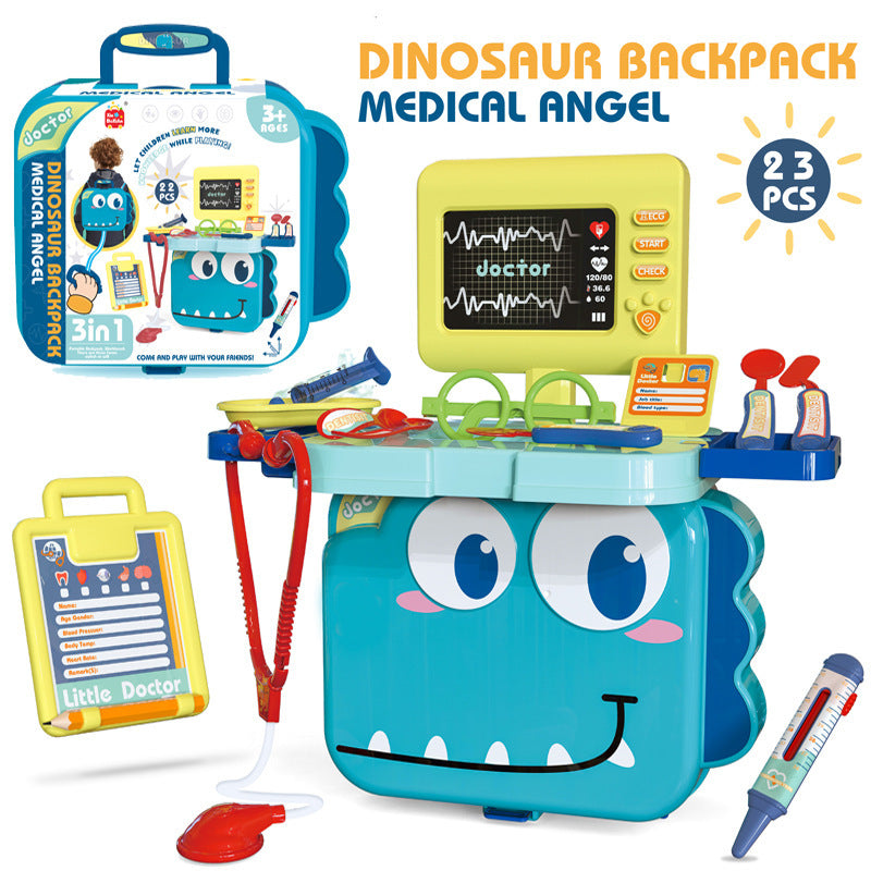 Dinosaur Backpack with Medical Tool Station, Simulation Stethoscope, Doctor's Backpack for Boys and Girls Role-playing Pretend Play