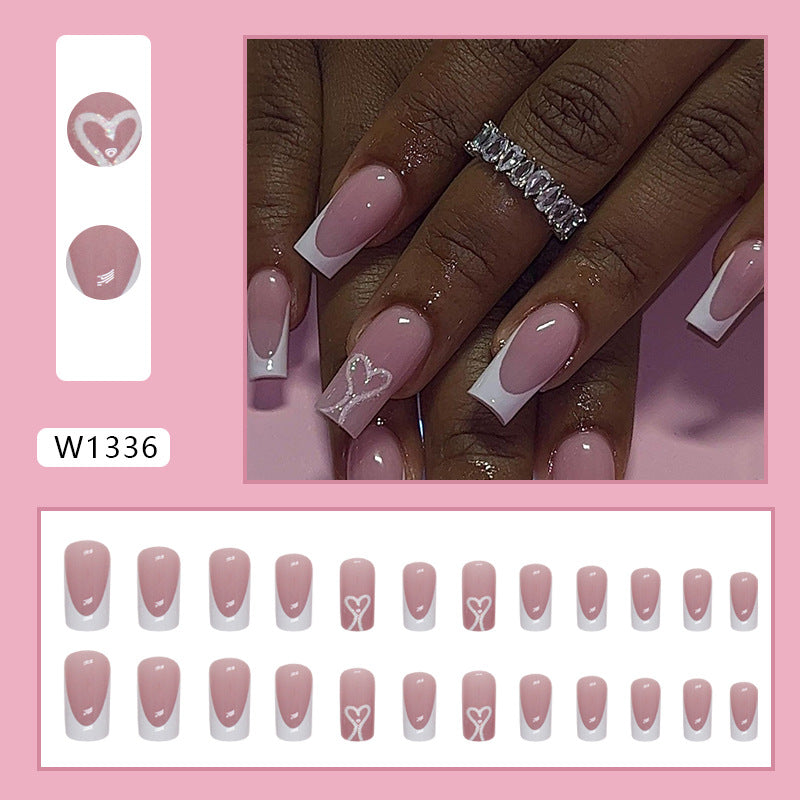 Minimalist White Heart Square Fake Nails