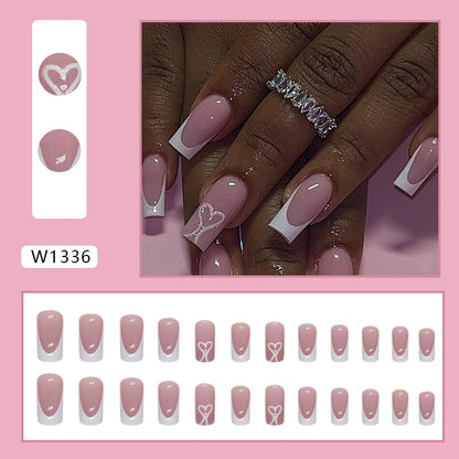 Minimalist White Heart Square Fake Nails