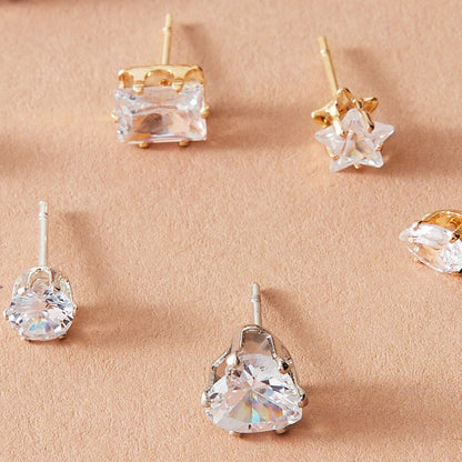 Star Heart Geometric Zircon Earrings 6-Piece Set