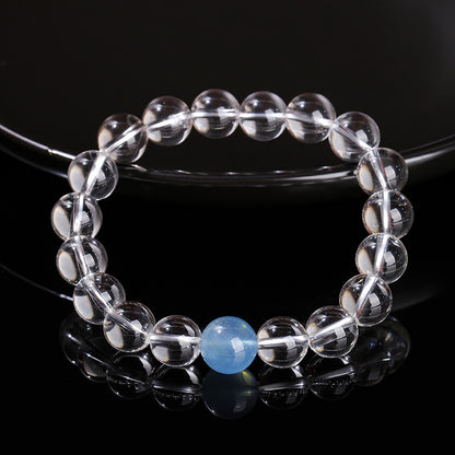 7A Natural White Crystal Aquamarine Top Bead Bracelet