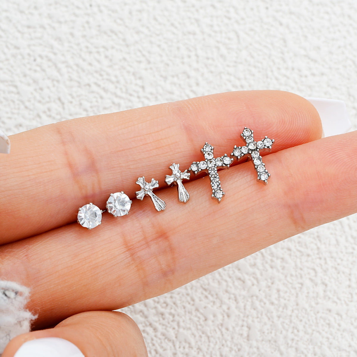 3-piece cross earrings with diamond dots