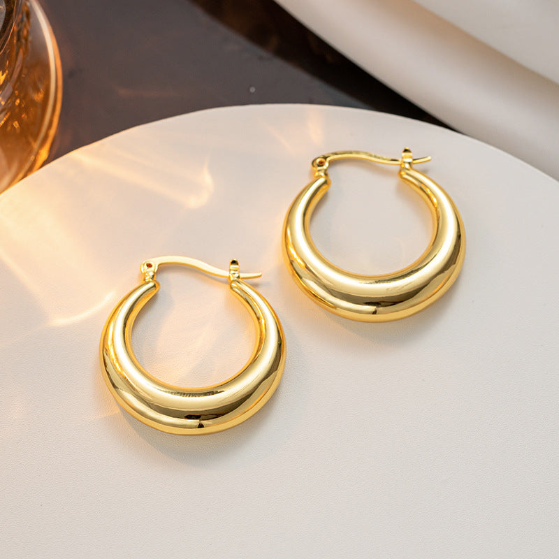 French Vintage Hoop Earrings, Hollow Crescent, Non-fading Metal, Chic Lady's Jewelry