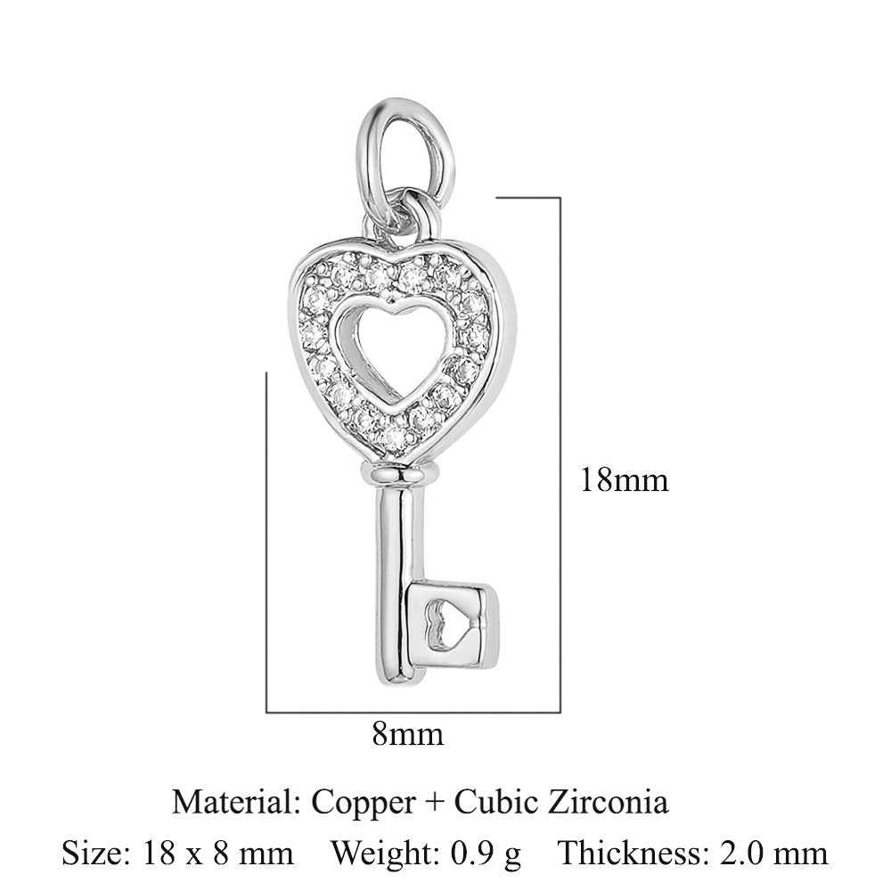 Peach heart lock key copper zircon pendant