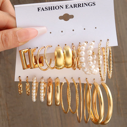 Metal twist earrings set 6 pairs