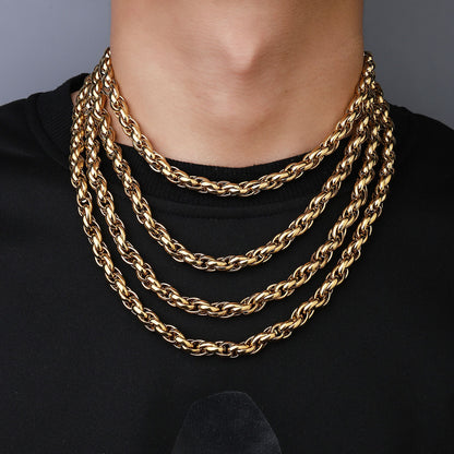 Hip Hop Cuban Chain Necklace Stainless Steel Gold