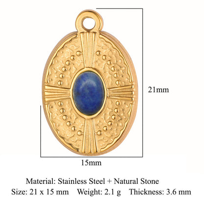 Natural stone oval key stainless steel pendant