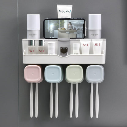 No-Punch Toothbrush Holder, Cup Organizer with Toothpaste Dispenser