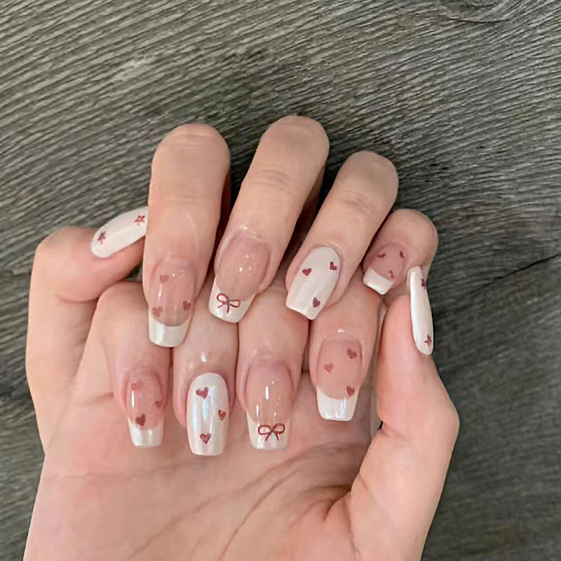 Heart French Short Ballerina T-Shape Nails