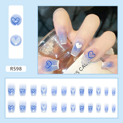 Blue White Gradient Heart Nails