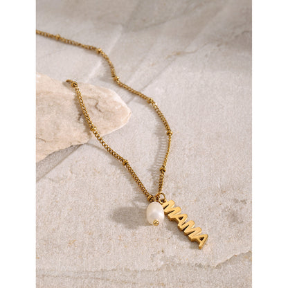 MAMA Letter Pearl Pendant Necklace 40+5cm