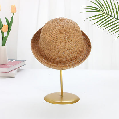 Sombrero de paja para niños resistente al viento con ala acampanada y elegante protección solar 